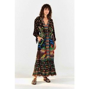 Farm Rio Black Macaw Night V-Neck Maxi Dress Size XL